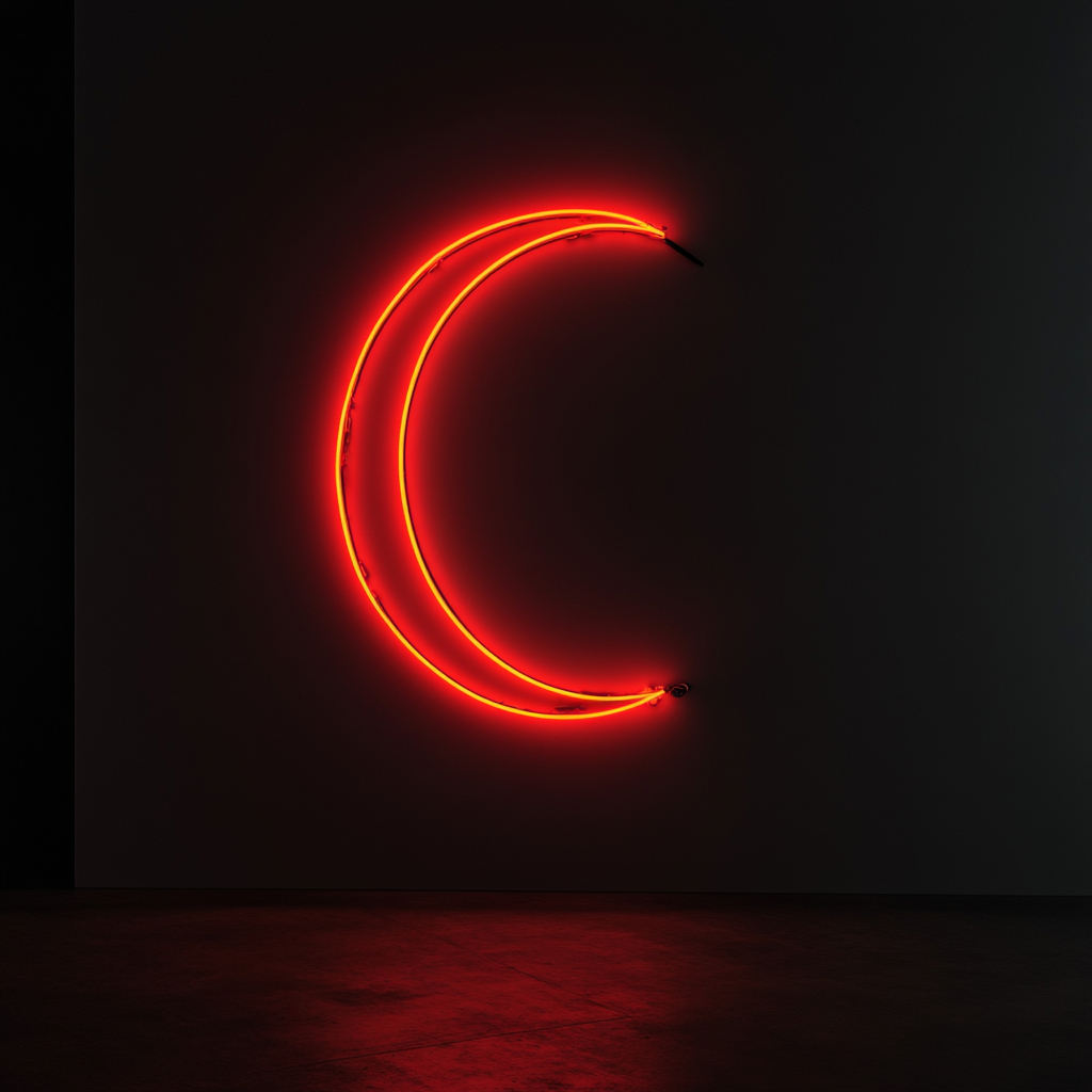 Crescent Moon - Red Neon Sign, 18 Inches