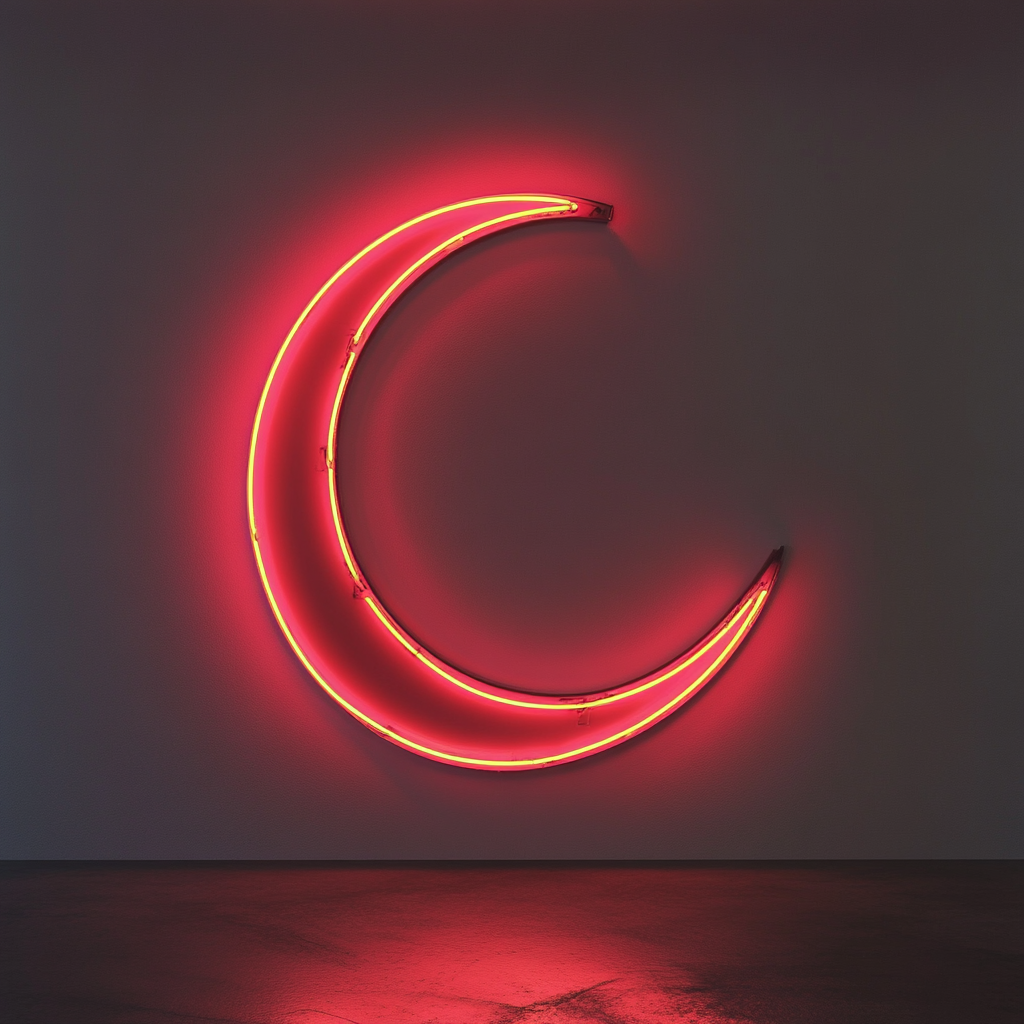 Crescent Moon - Red Neon Sign, 24 Inches