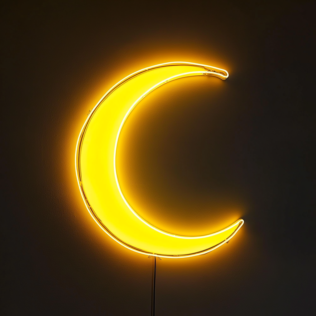 Crescent Moon - Yellow Neon Sign, 18 Inches