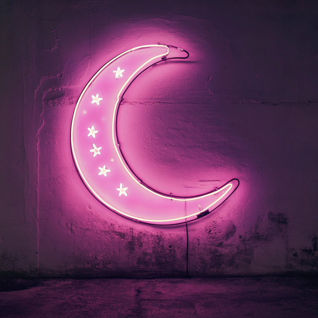 Crescent Moon with Stars - Pink Neon Sign, 18 Inches