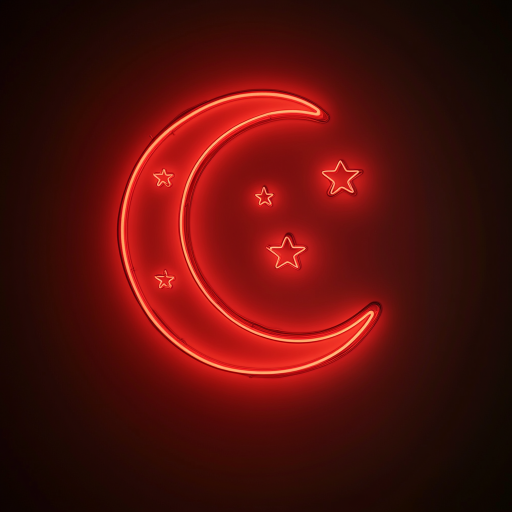 Crescent Moon with Stars - Red Neon Sign, 18 Inches