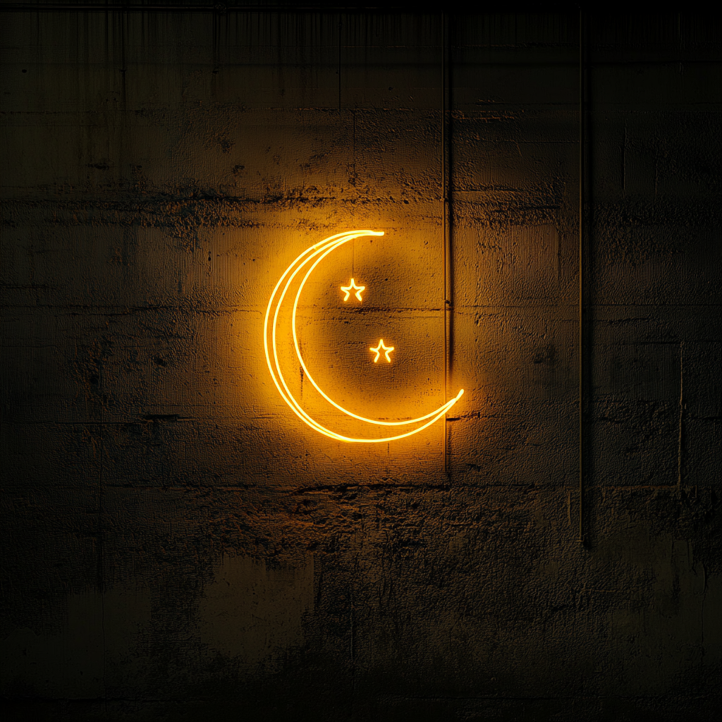 Crescent Moon with Stars - Yellow Neon Sign, 18 Inches