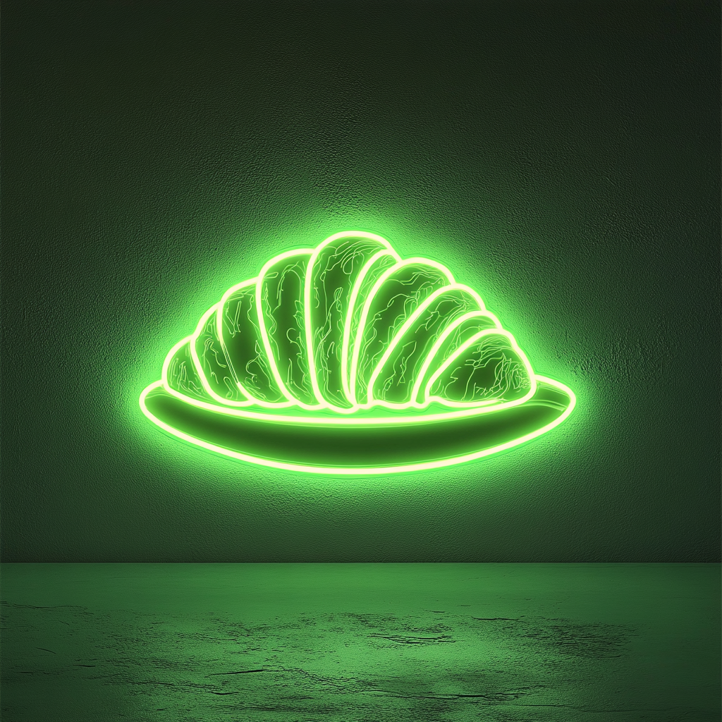 Croissant on Plate - Green Neon Sign, 18 Inches