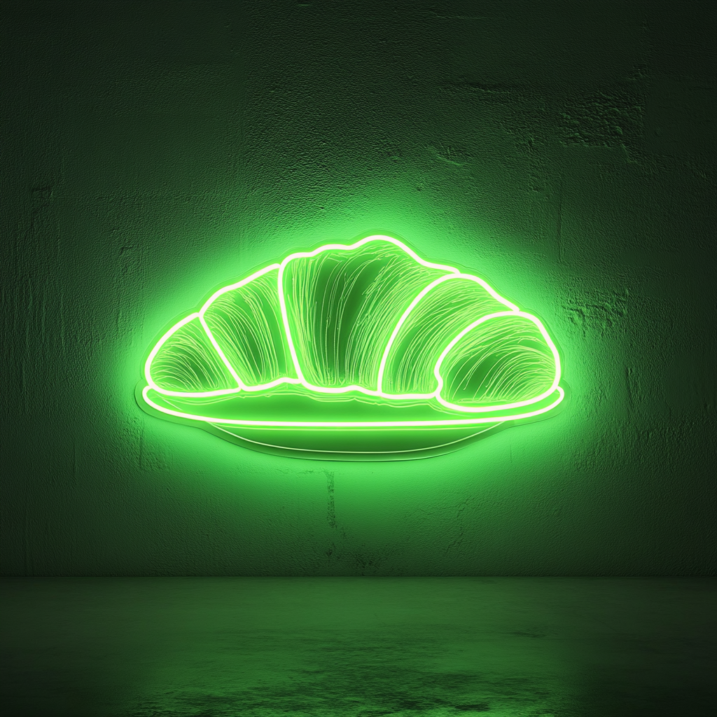 Croissant on Plate - Green Neon Sign, 24 Inches