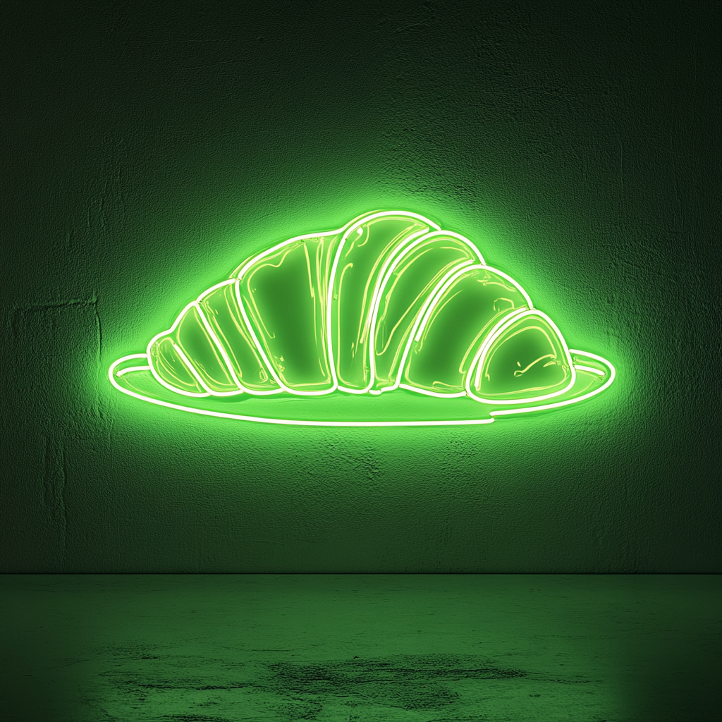 Croissant on Plate - Green Neon Sign, 24 Inches