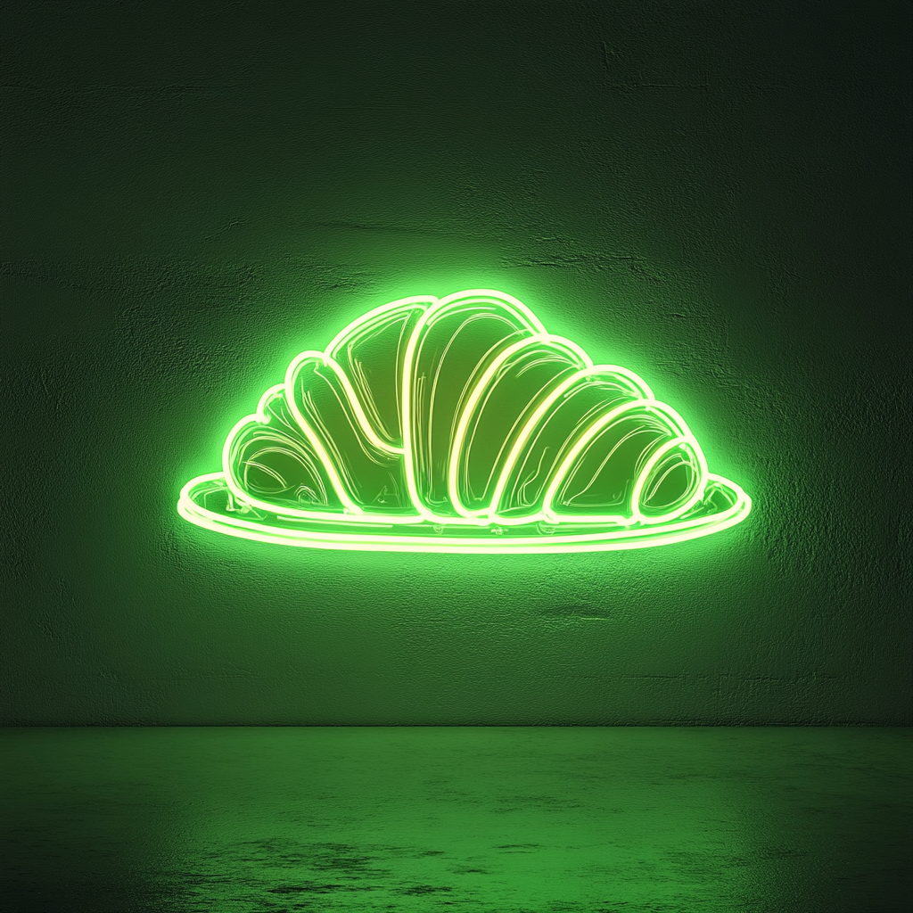Croissant on Plate - Green Neon Sign, 24 Inches