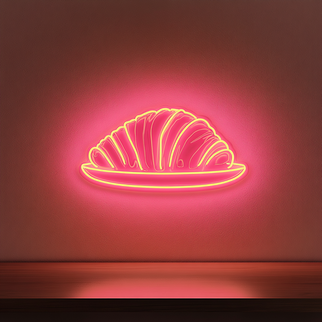 Croissant on Plate - Pink Neon Sign, 18 Inches