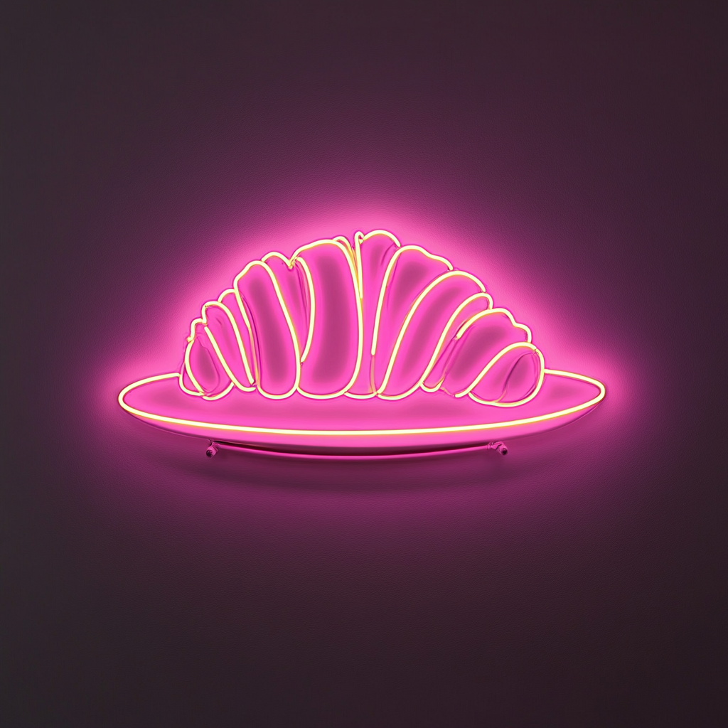 Croissant on Plate - Pink Neon Sign, 18 Inches
