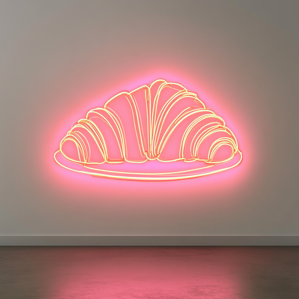 Croissant on Plate - Pink Neon Sign, 18 Inches