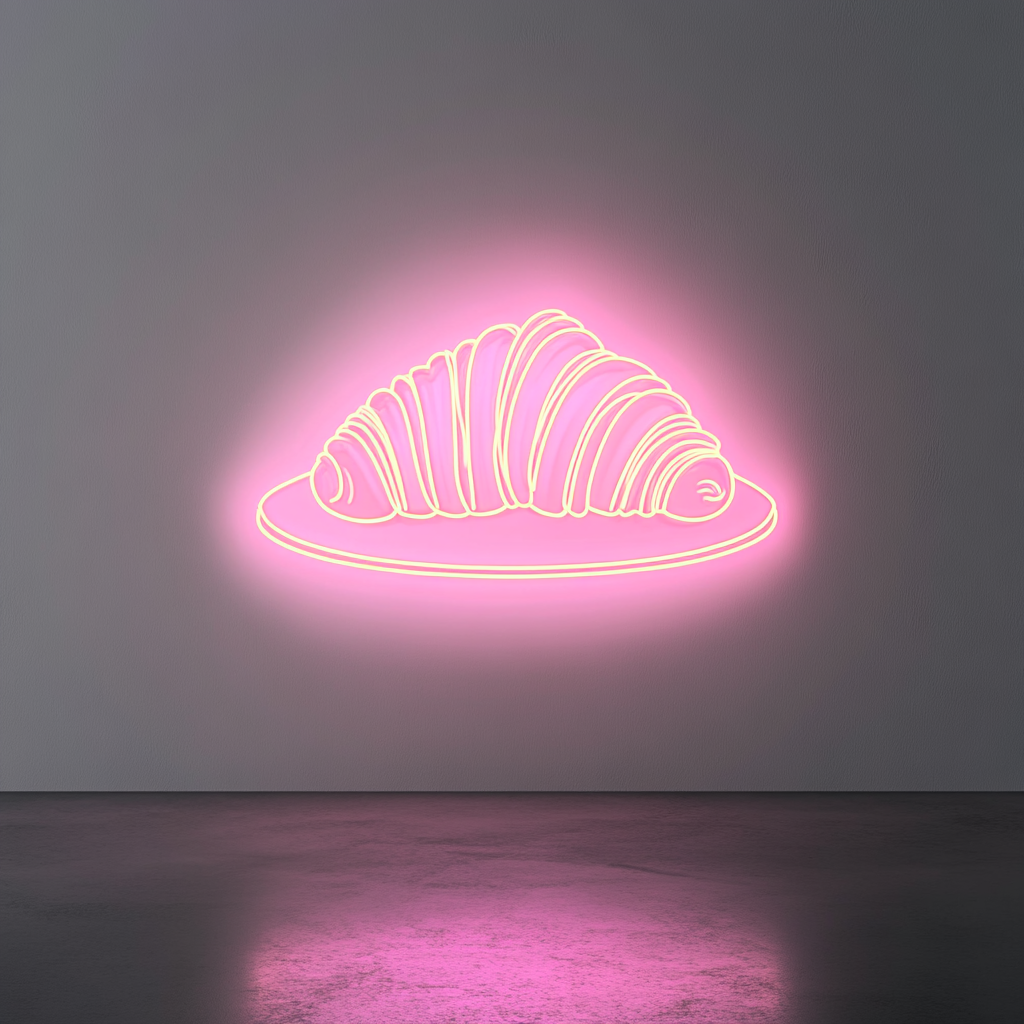 Croissant on Plate - Pink Neon Sign, 18 Inches