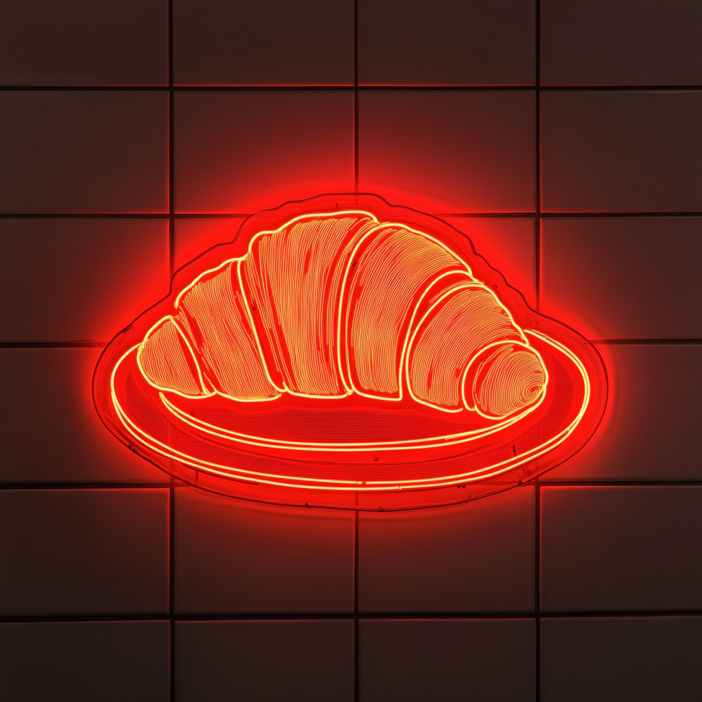 Croissant on Plate - Red Neon Sign, 18 Inches