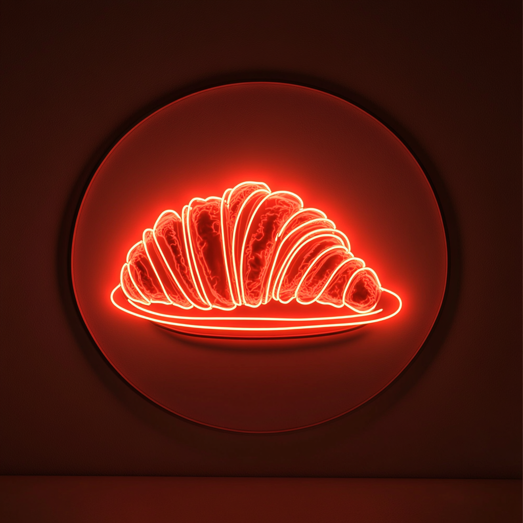 Croissant on Plate - Red Neon Sign, 24 Inches