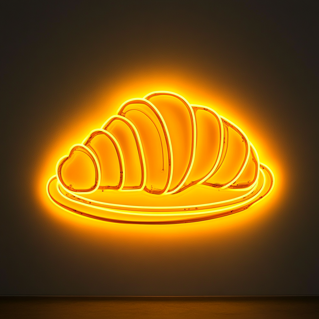 Croissant on Plate - Yellow Neon Sign, 24 Inches