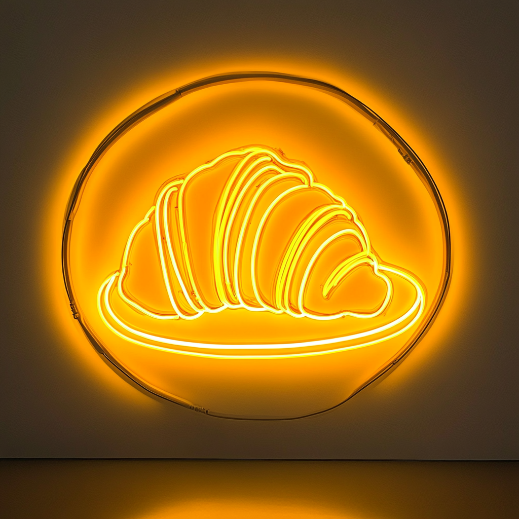 Croissant on Plate - Yellow Neon Sign, 24 Inches