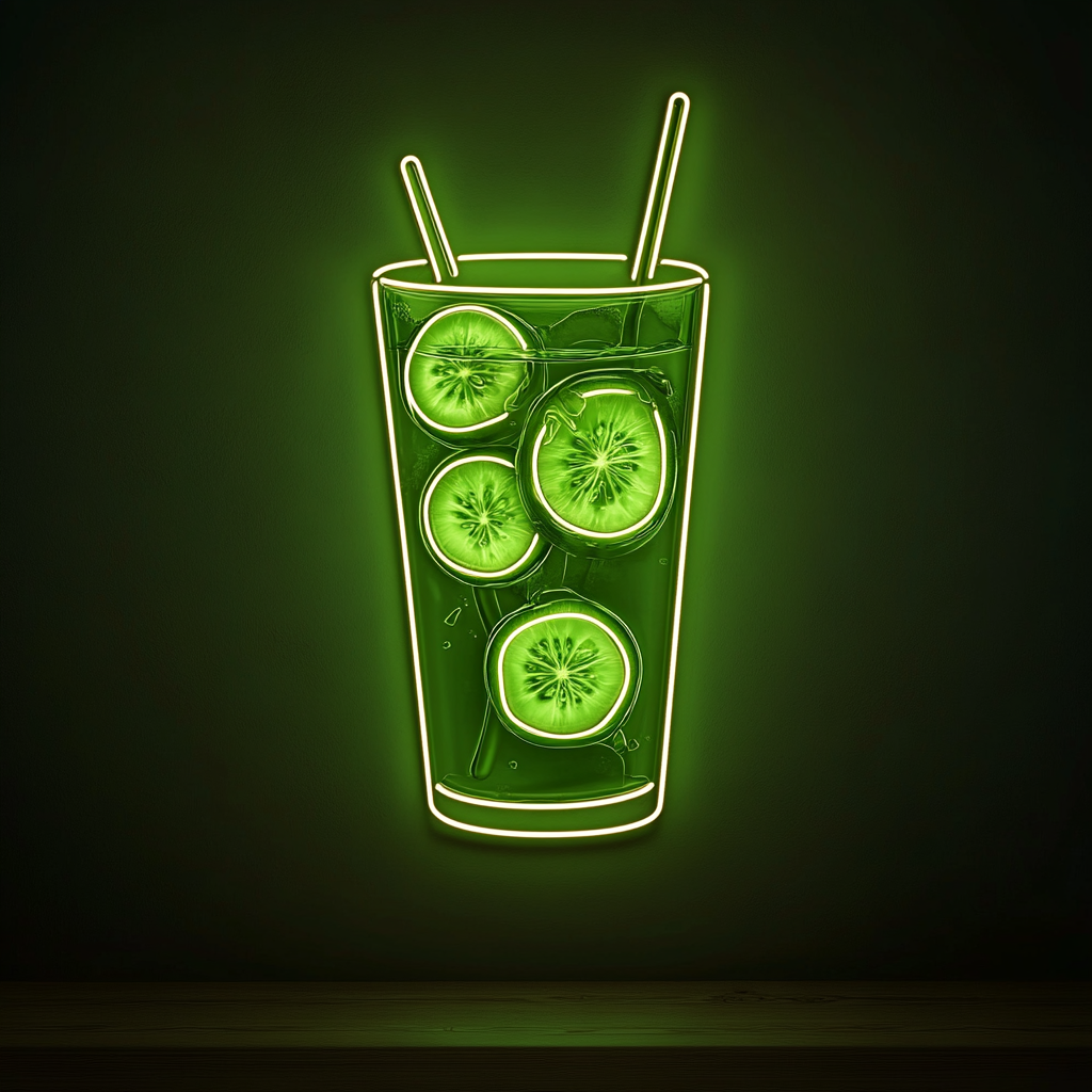 Cucumber Slices in Water - Green Neon Sign, 18 Inches