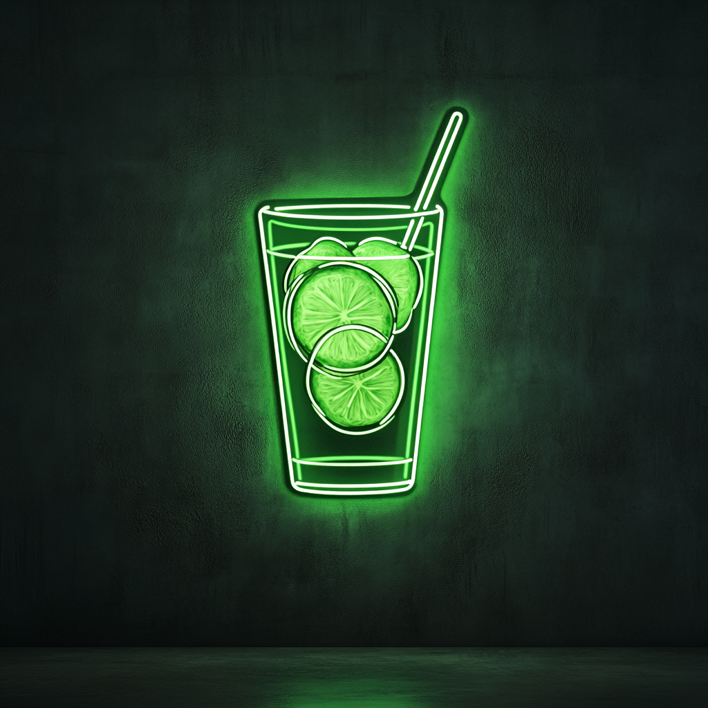 Cucumber Slices in Water - Green Neon Sign, 18 Inches