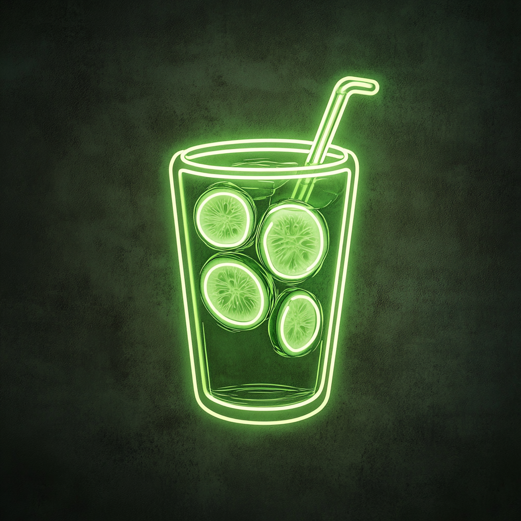 Cucumber Slices in Water - Green Neon Sign, 18 Inches