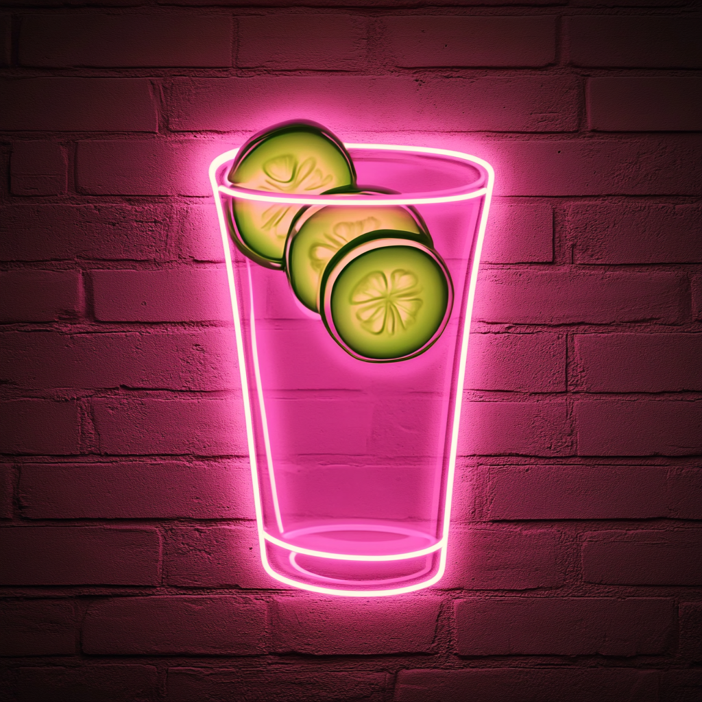Cucumber Slices in Water - Pink Neon Sign, 18 Inches