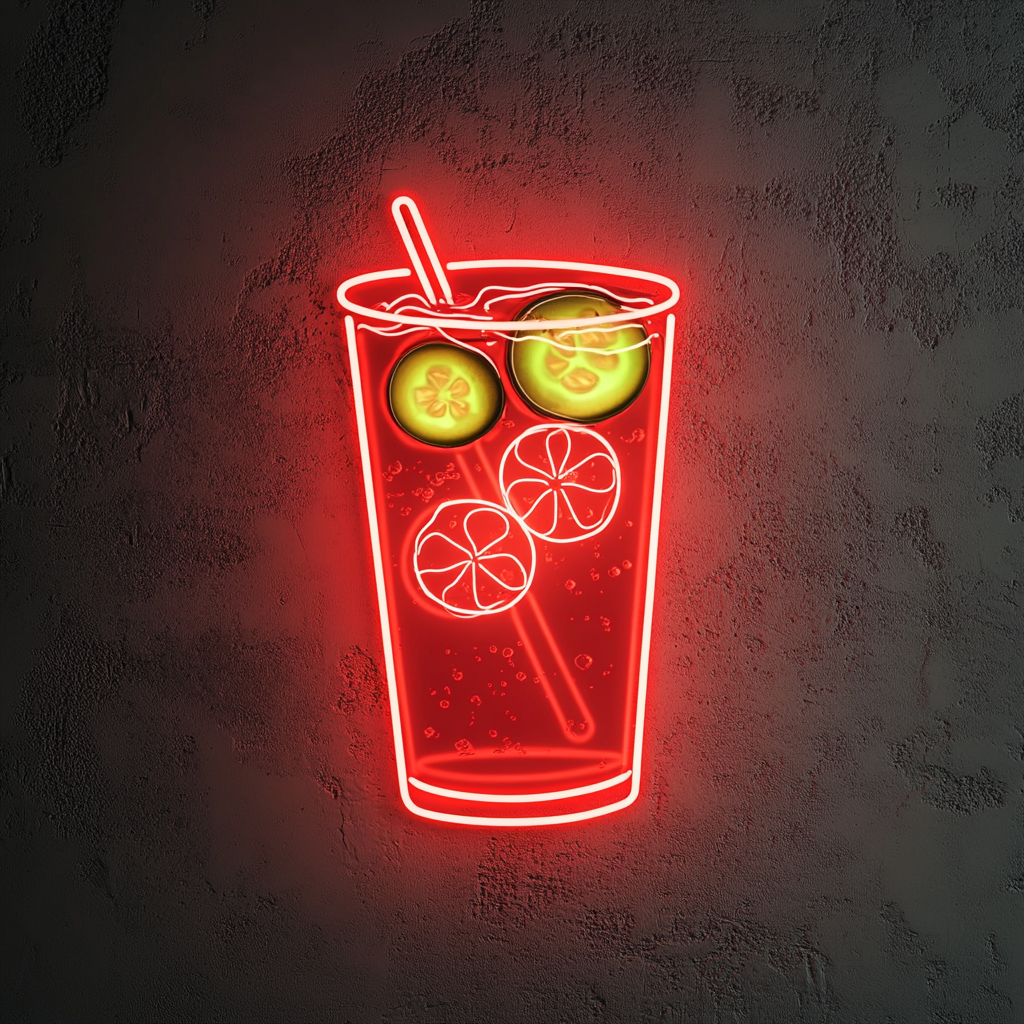 Cucumber Slices in Water - Red Neon Sign, 18 Inches
