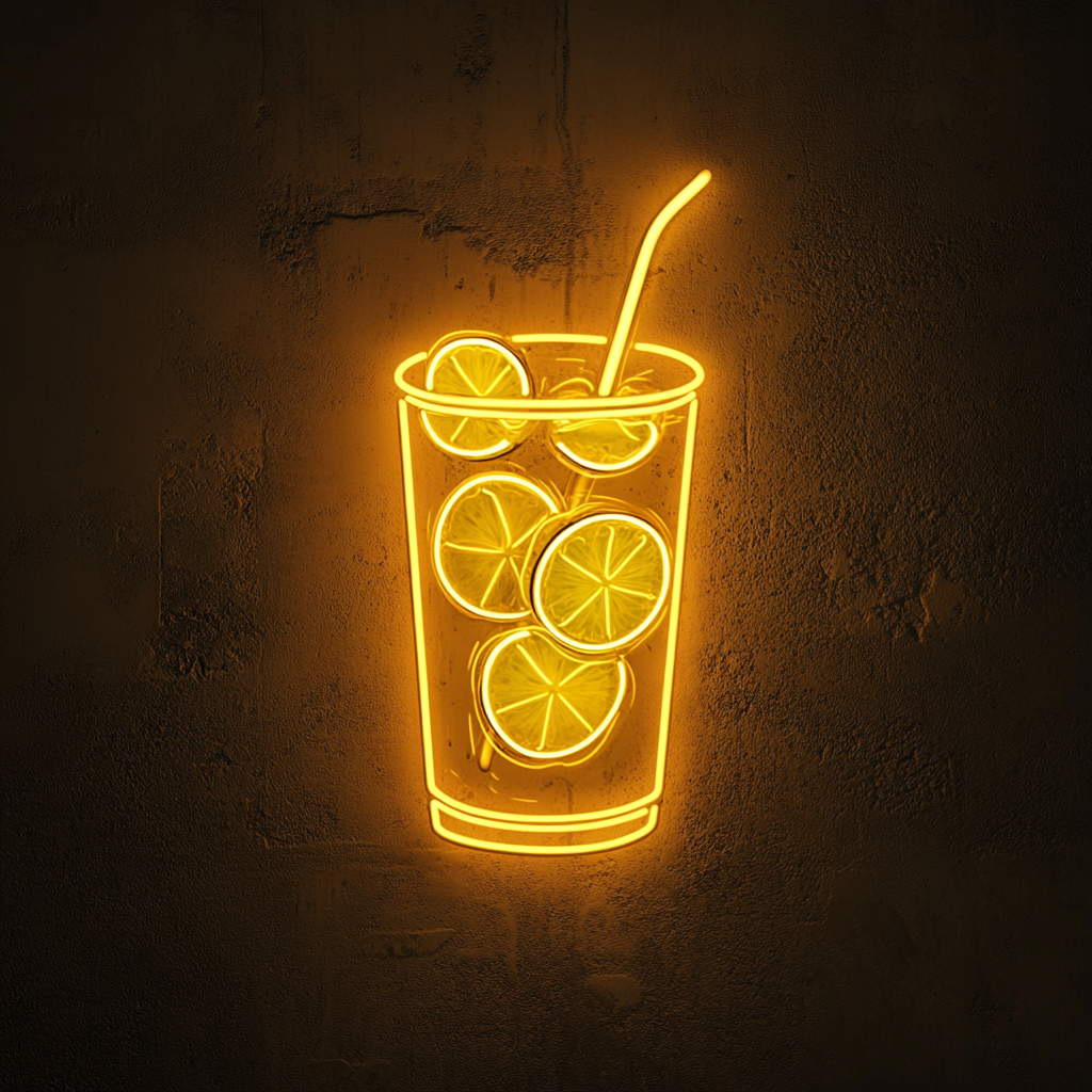 Cucumber Slices in Water - Yellow Neon Sign, 18 Inches