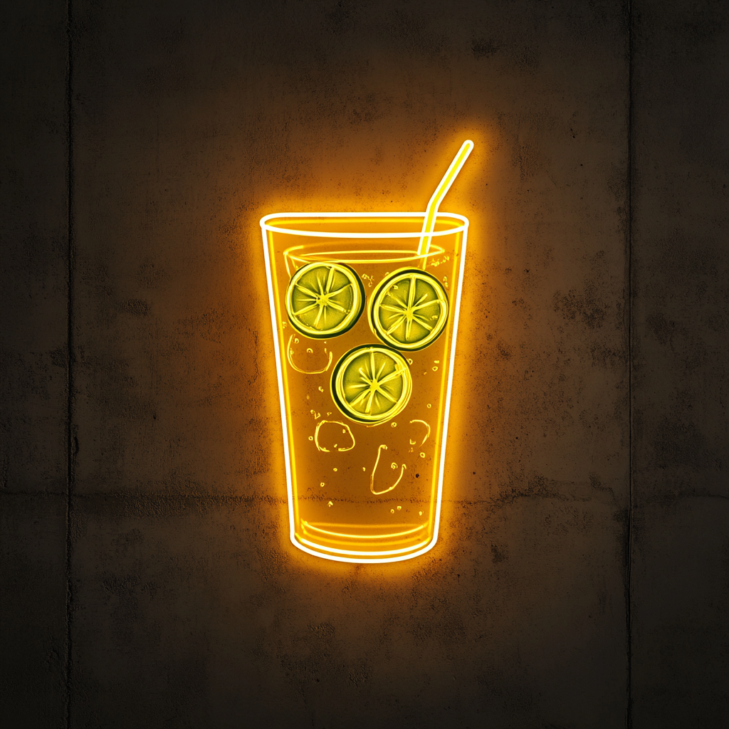Cucumber Slices in Water - Yellow Neon Sign, 18 Inches