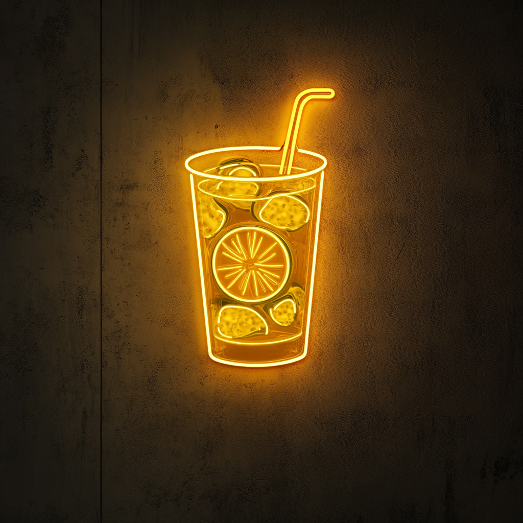 Cucumber Slices in Water - Yellow Neon Sign, 18 Inches