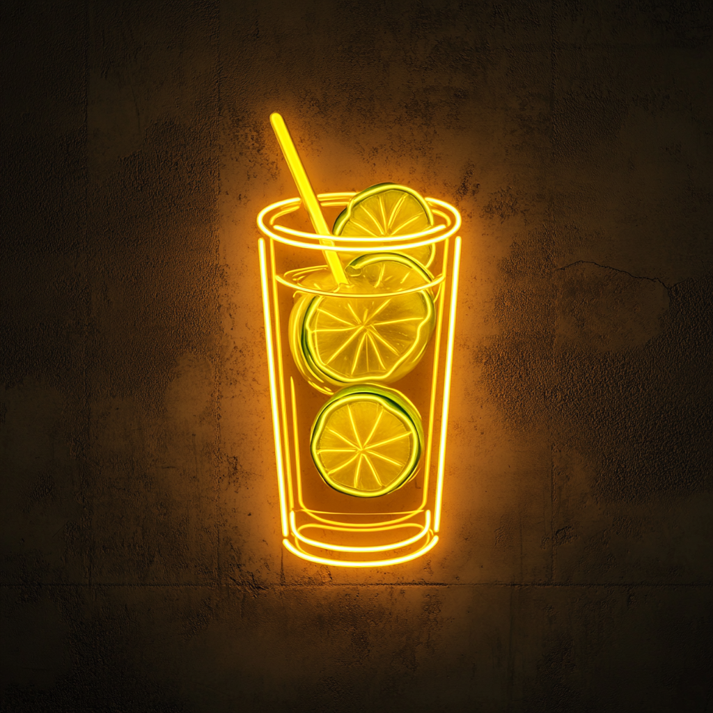 Cucumber Slices in Water - Yellow Neon Sign, 24 Inches