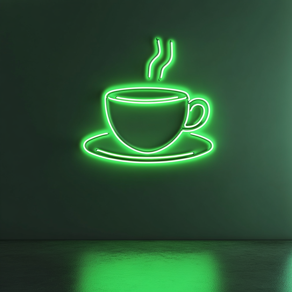 Cup and Saucer - Green Neon Sign, 18 Inches