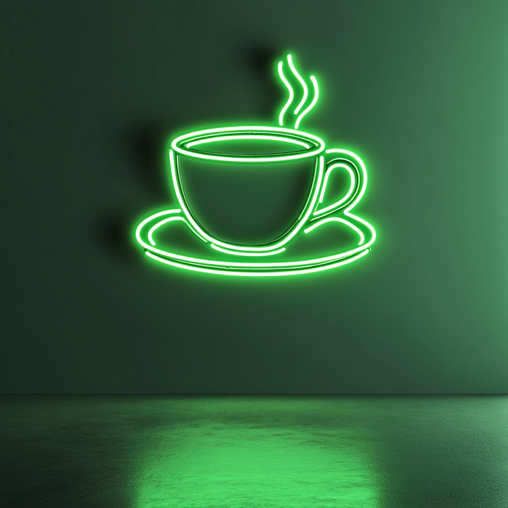 Cup and Saucer - Green Neon Sign, 18 Inches