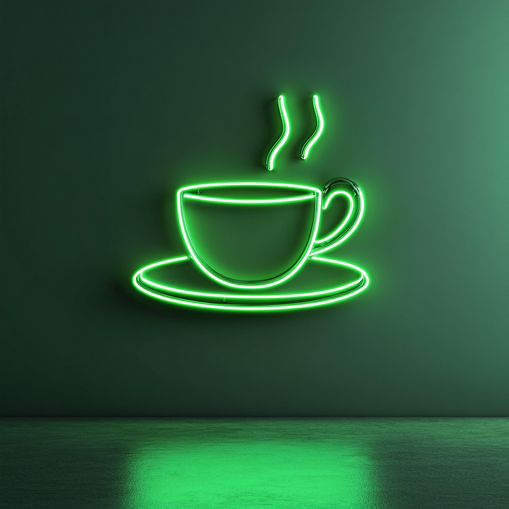 Cup and Saucer - Green Neon Sign, 24 Inches