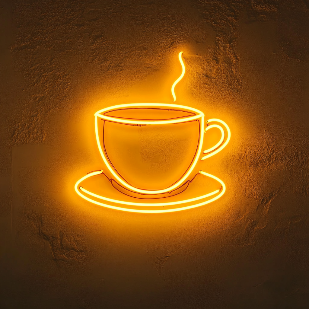 Cup and Saucer - Yellow Neon Sign, 24 Inches