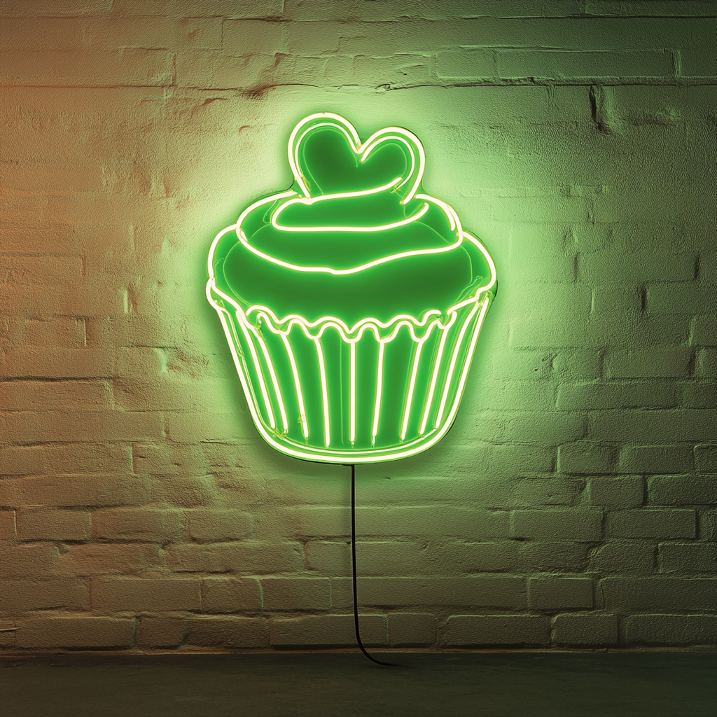 Cupcake Heart - Green Neon Sign, 18 Inches