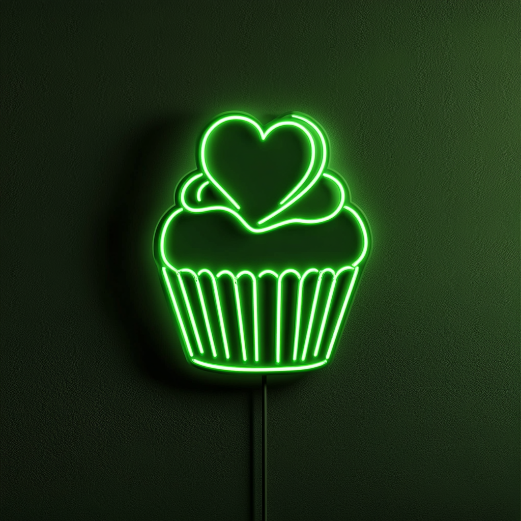 Cupcake Heart - Green Neon Sign, 18 Inches