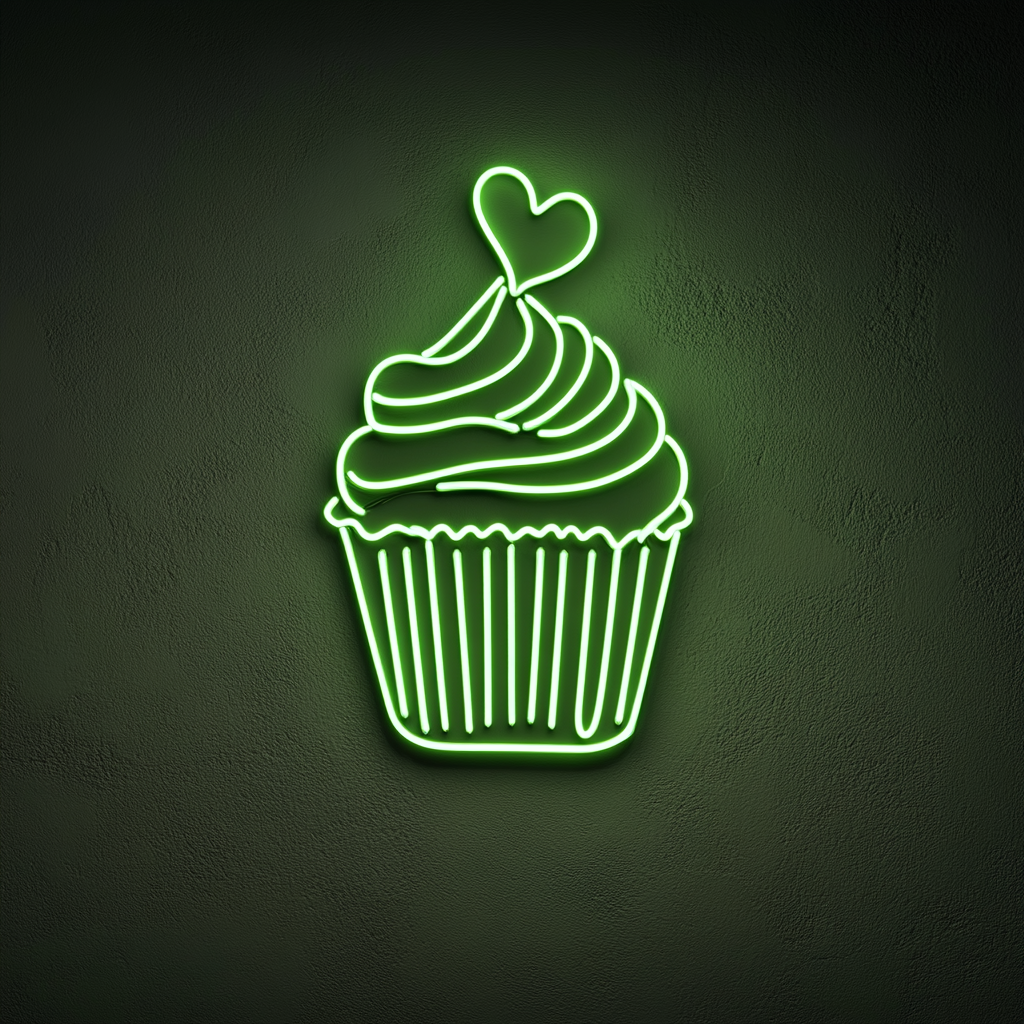 Cupcake Heart - Green Neon Sign, 24 Inches