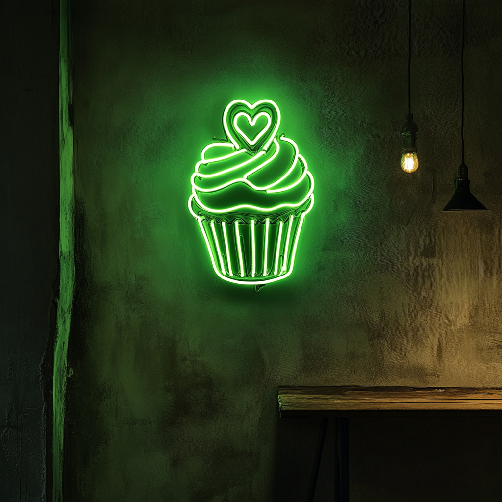 Cupcake Heart - Green Neon Sign, 24 Inches