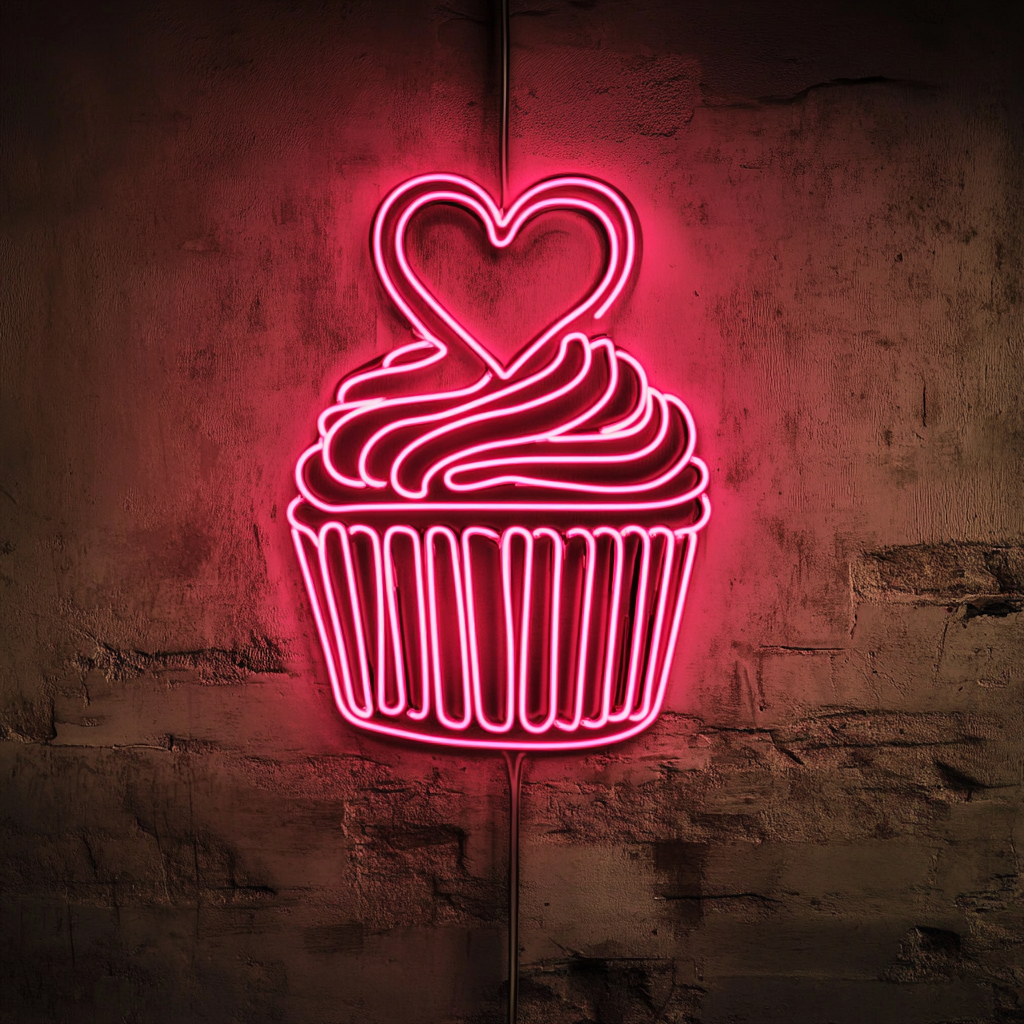 Cupcake Heart - Pink Neon Sign, 24 Inches