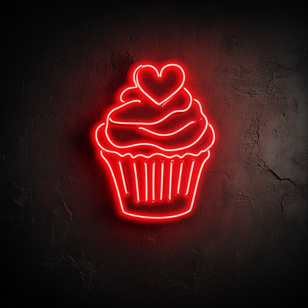 Cupcake Heart - Red Neon Sign, 24 Inches