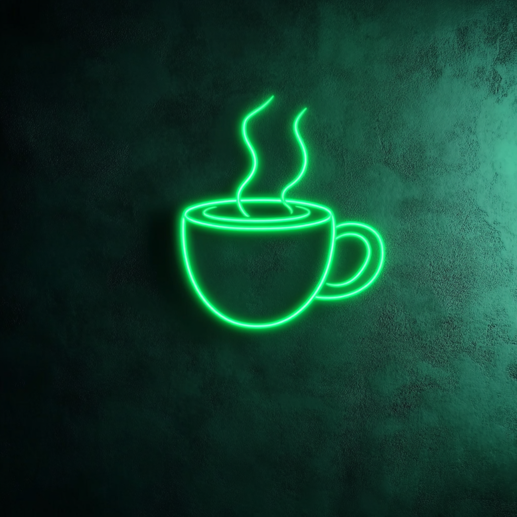Cup of Black Coffee - Green Neon Sign, 18 Inches