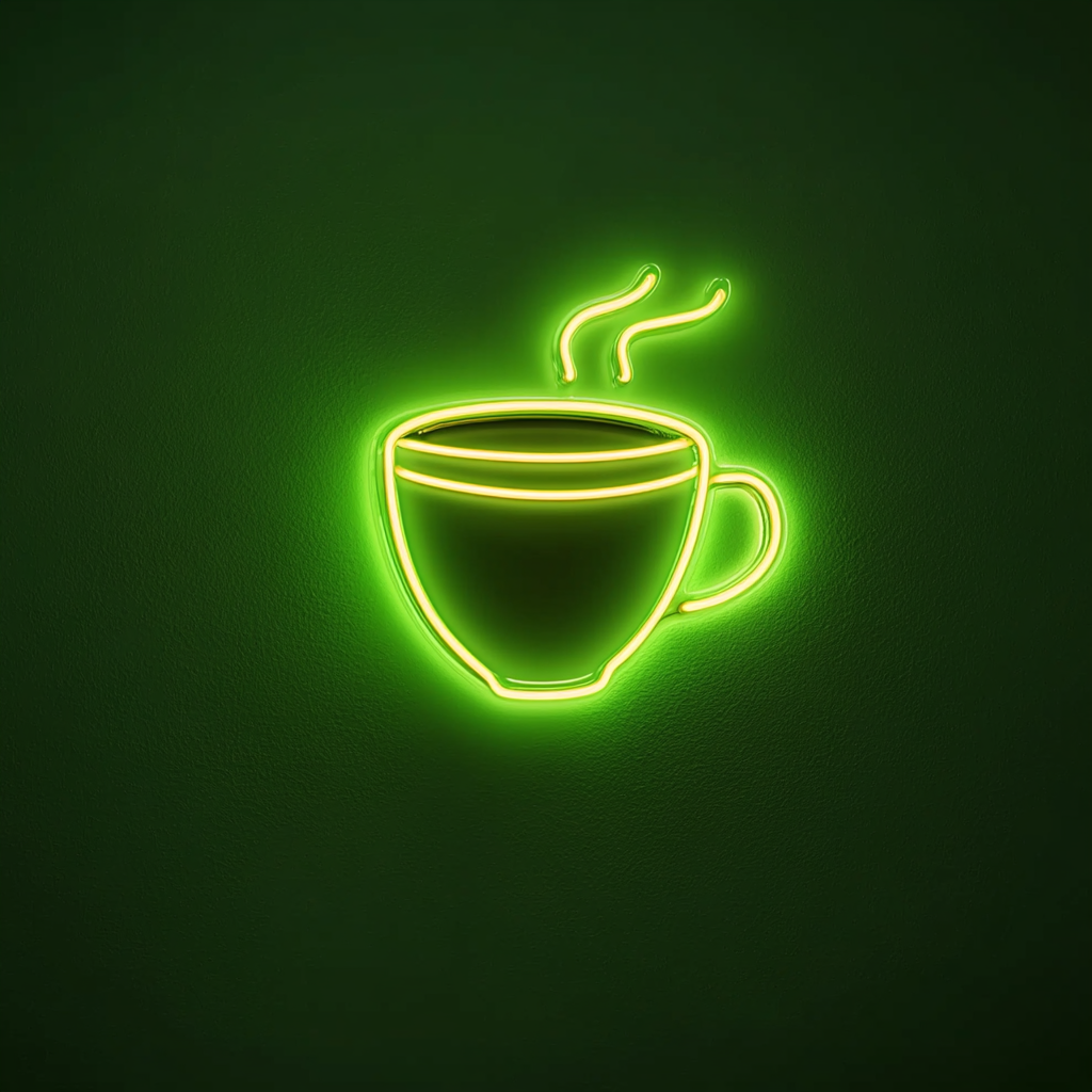 Cup of Black Coffee - Green Neon Sign, 18 Inches