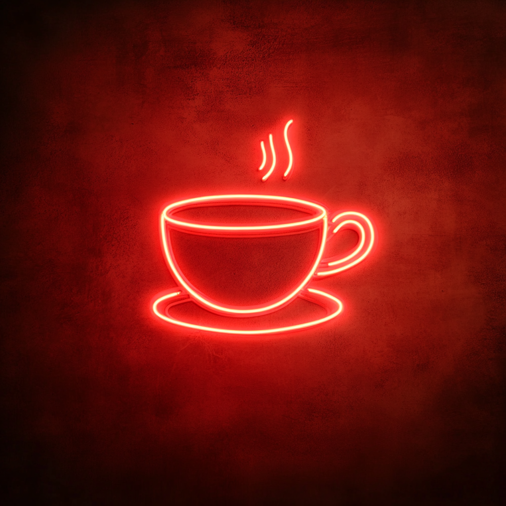 Cup of Black Coffee - Red Neon Sign, 18 Inches