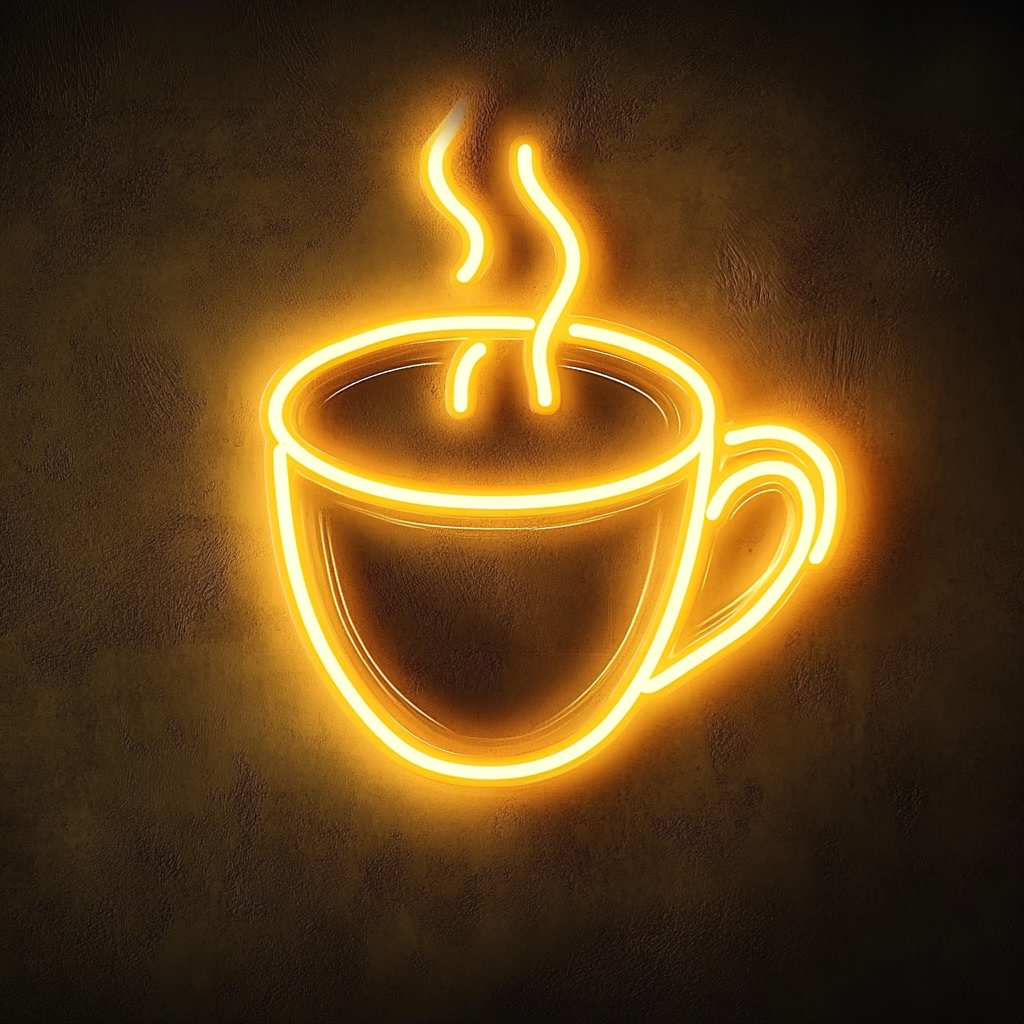 Cup of Black Coffee - Yellow Neon Sign, 18 Inches
