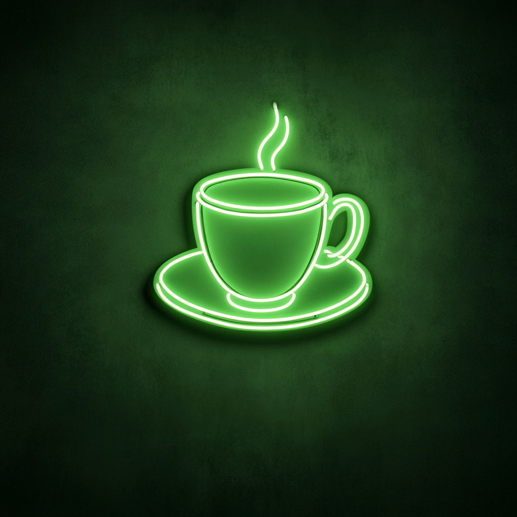 Cup of Espresso with Saucer - Green Neon Sign, 18 Inches