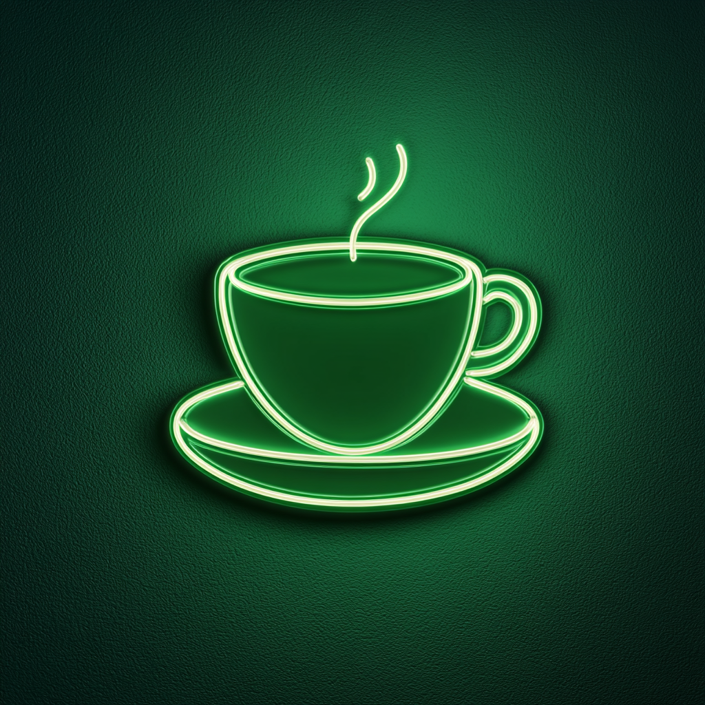 Cup of Espresso with Saucer - Green Neon Sign, 18 Inches