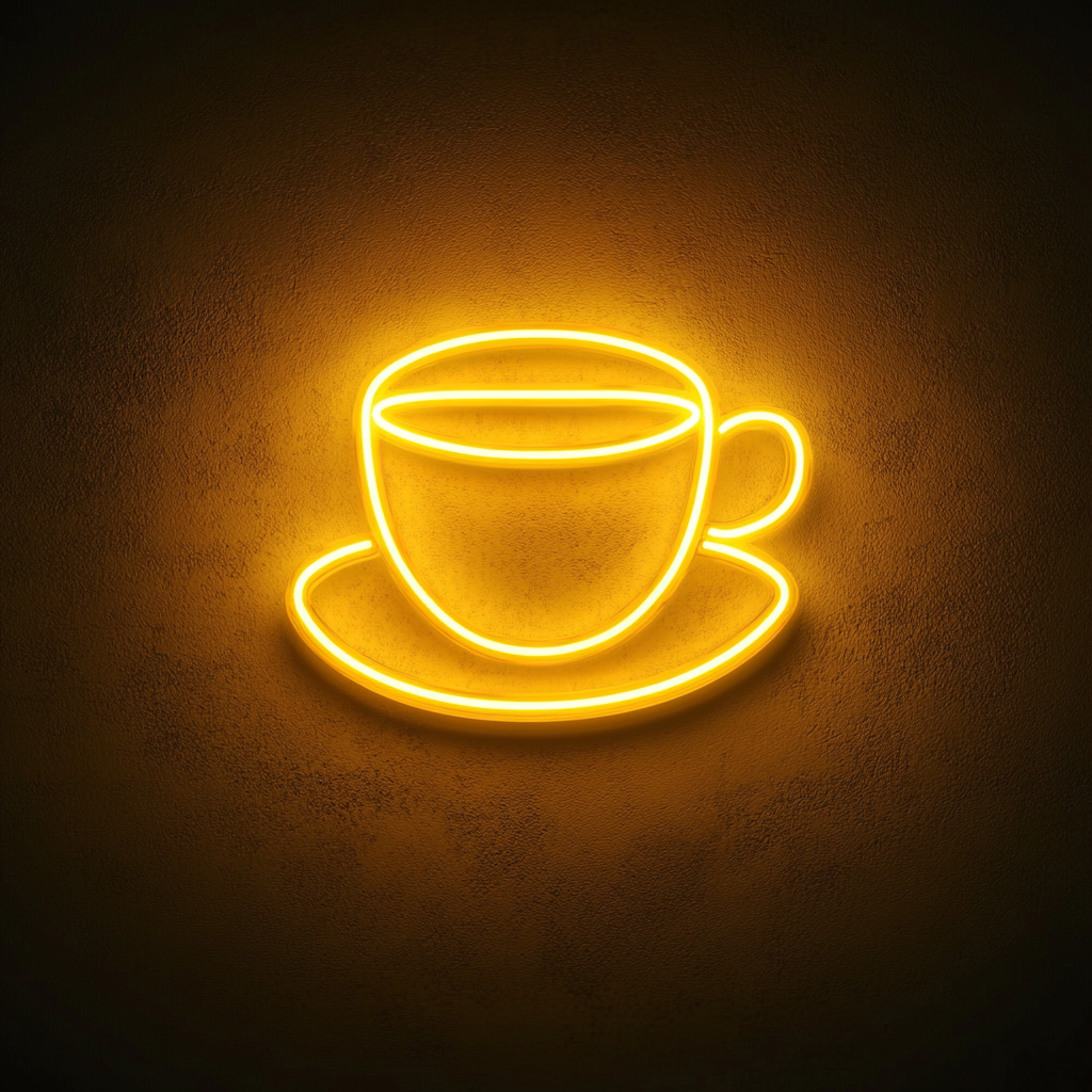 Cup of Espresso with Saucer - Yellow Neon Sign, 18 Inches