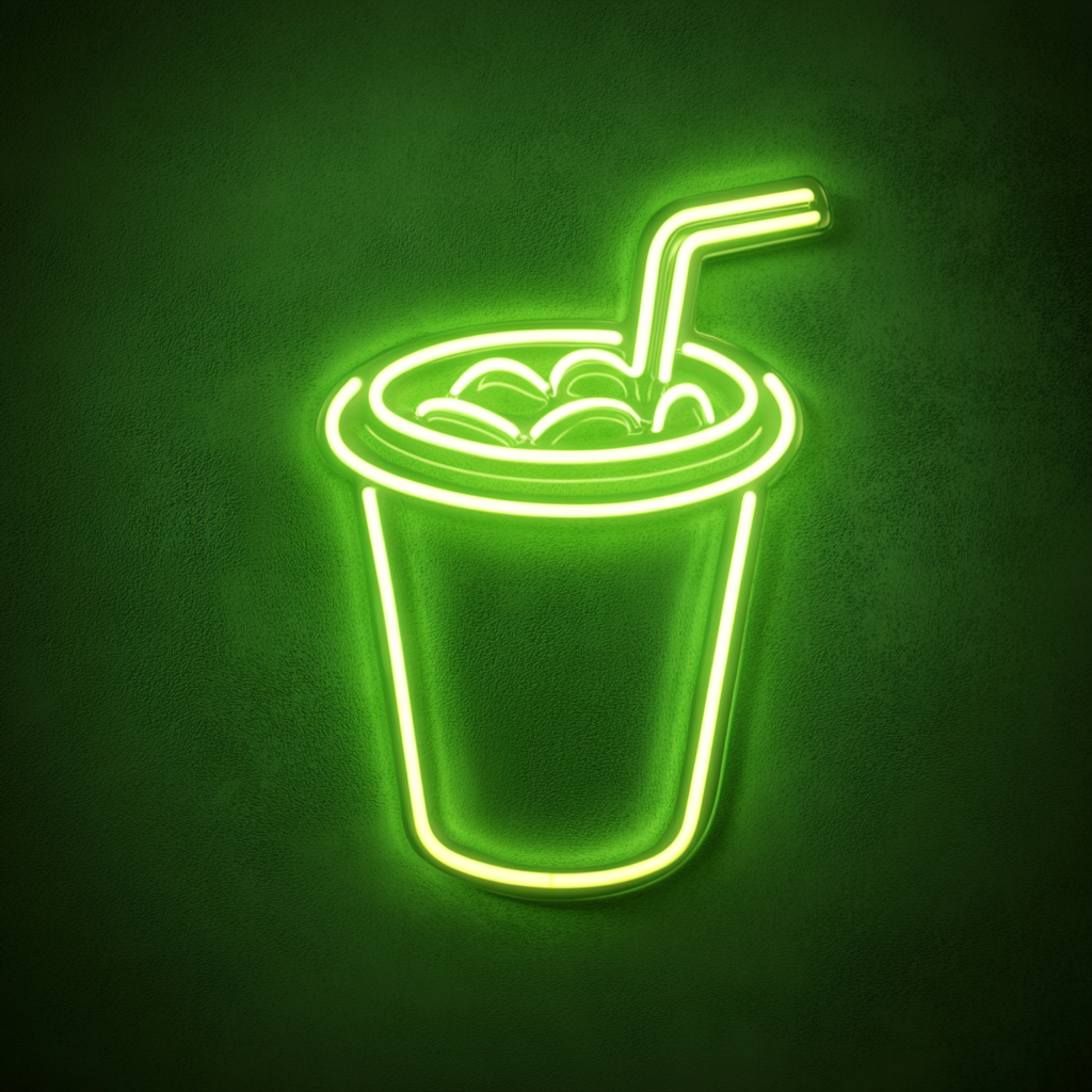 Cup of Iced Tea - Green Neon Sign, 18 Inches