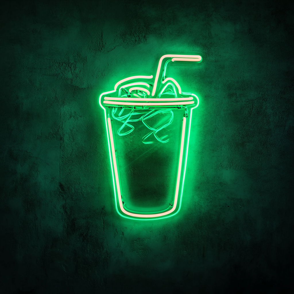 Cup of Iced Tea - Green Neon Sign, 24 Inches