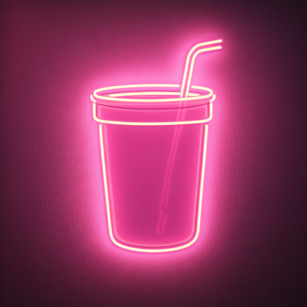 Cup of Iced Tea - Pink Neon Sign, 18 Inches