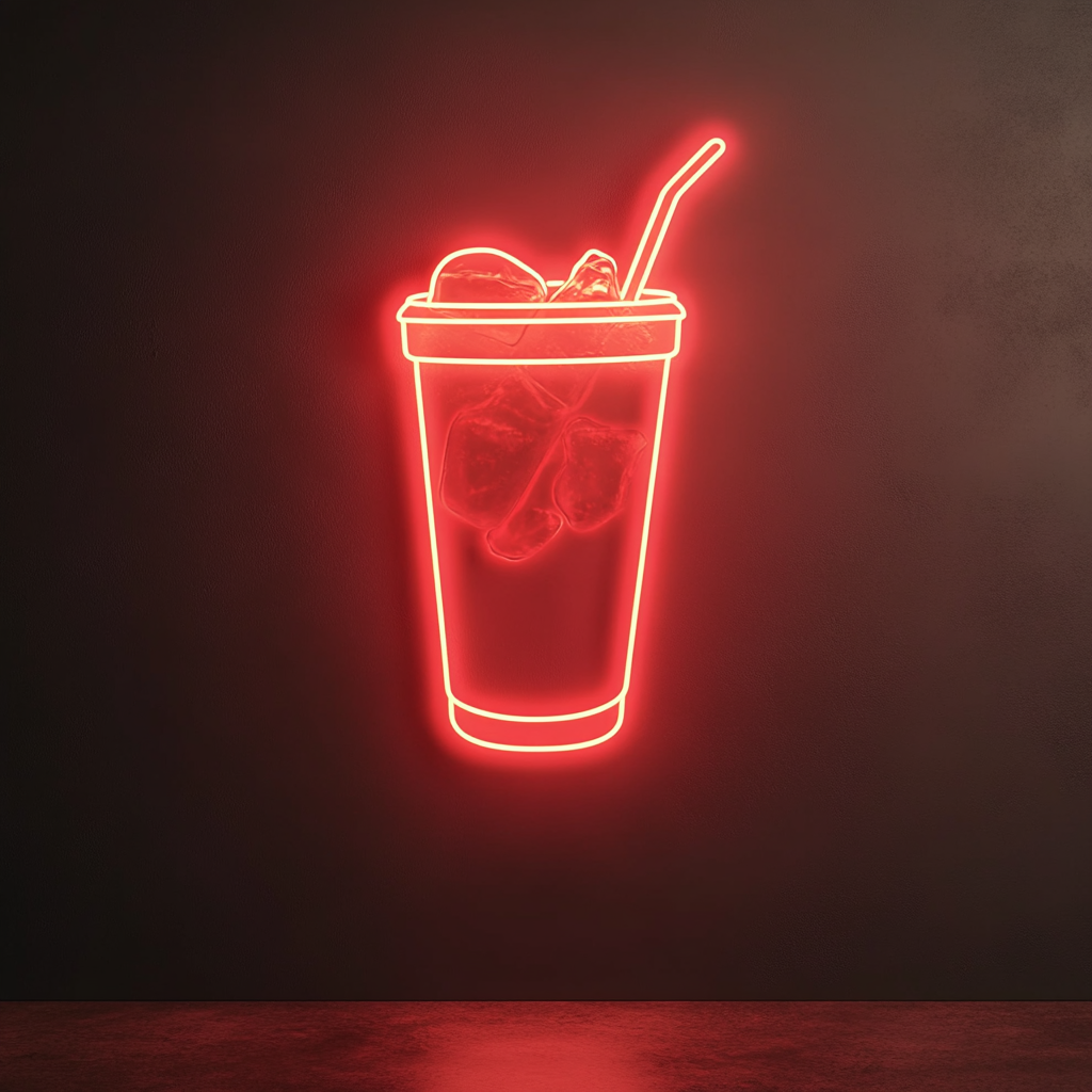 Cup of Iced Tea - Red Neon Sign, 24 Inches