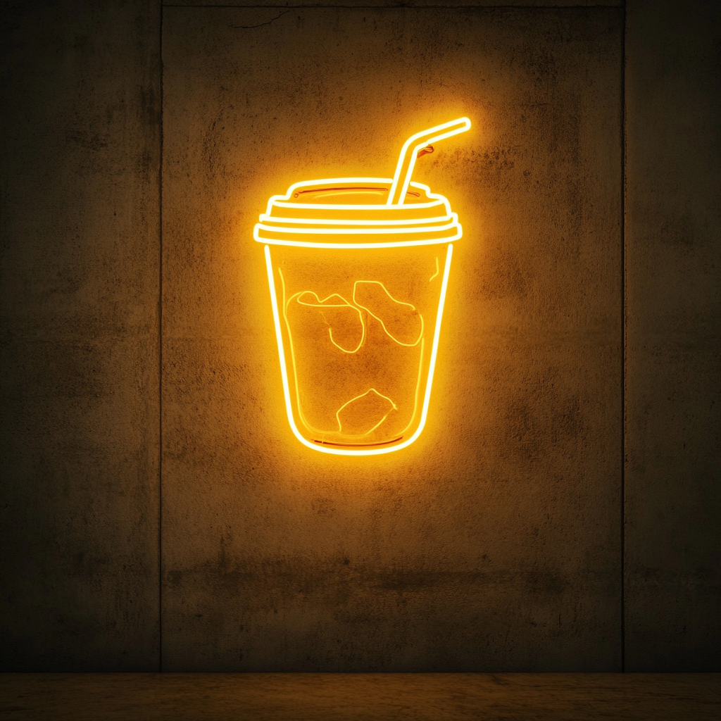 Cup of Iced Tea - Yellow Neon Sign, 18 Inches