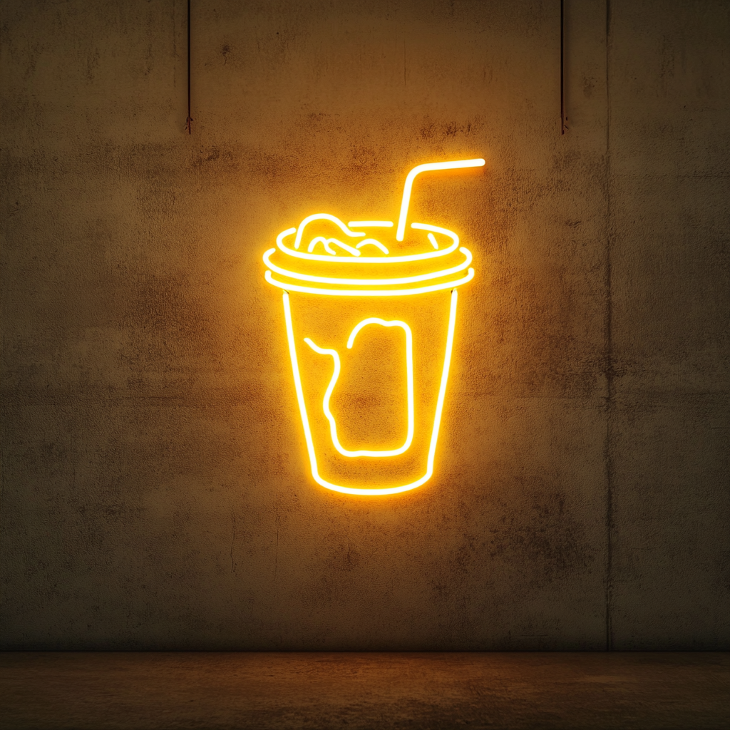 Cup of Iced Tea - Yellow Neon Sign, 18 Inches